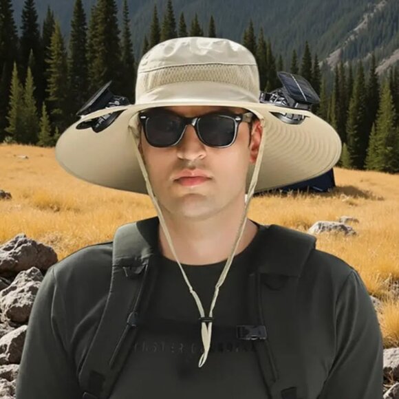 Solar Fan Hat with Wide Brim | 2 Built-in Solar Fans | UPF 50+ Sun Protection - Picture 4 of 5